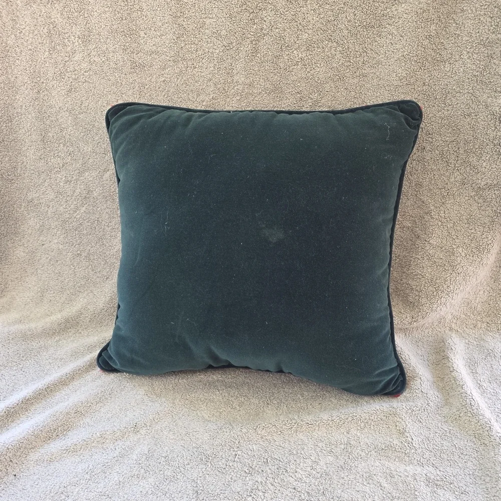 Vintage Hooked Wool Christmas Winter Scene Pillow 18x15